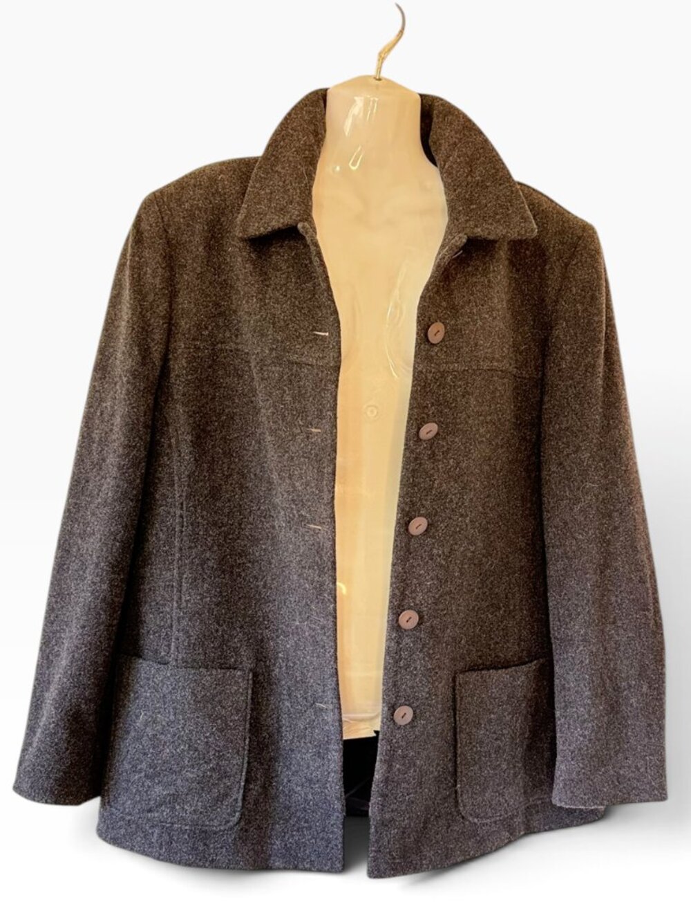 Vintage Lambswool Lands' End Jacket Pockets Charcoal Grey Button-front Womens 14